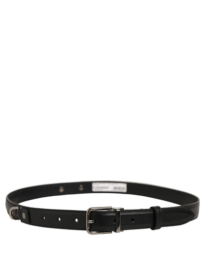 Black Leather Silver Tone Metal Buckle Belt