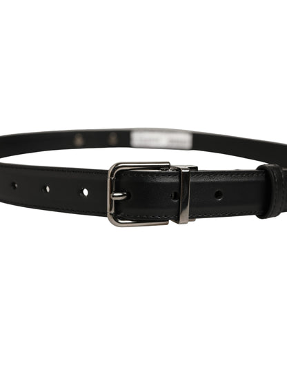 Black Leather Silver Tone Metal Buckle Belt