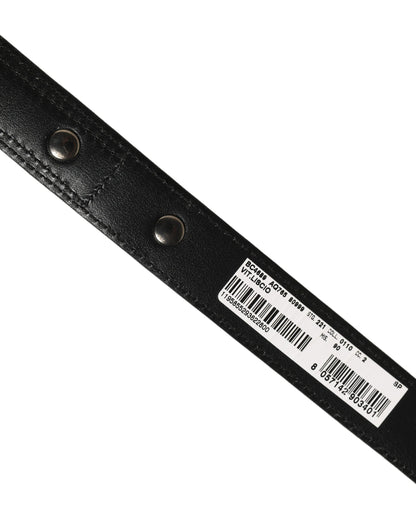 Black Leather Silver Tone Metal Buckle Belt