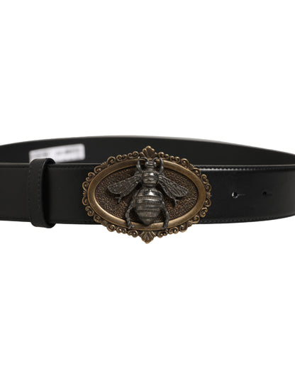 Black Leather Bee Accent Metal Buckle Belt
