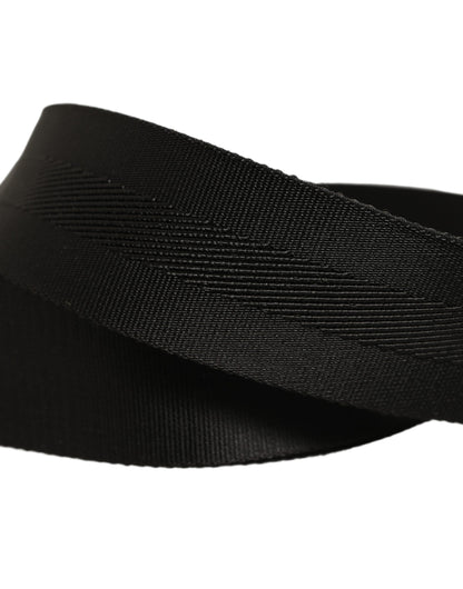 Men Black Fabric Strap Logo Metal Buckle Belt