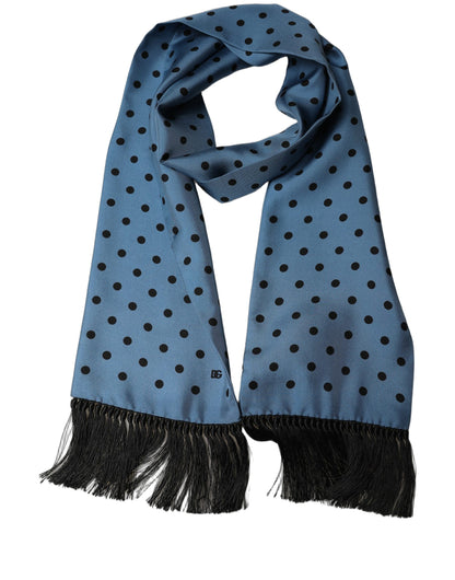 Blue Polka Dot Silk Fringed Lace Stole Scarf