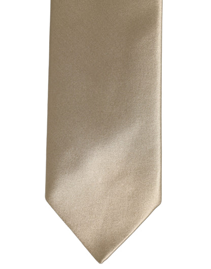 Beige Satin Silk Adjustable Tied Necktie Accessory Tie