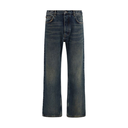 Blue Cotton Straight-Leg Jeans