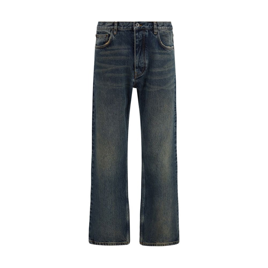 Blue Cotton Straight-Leg Jeans