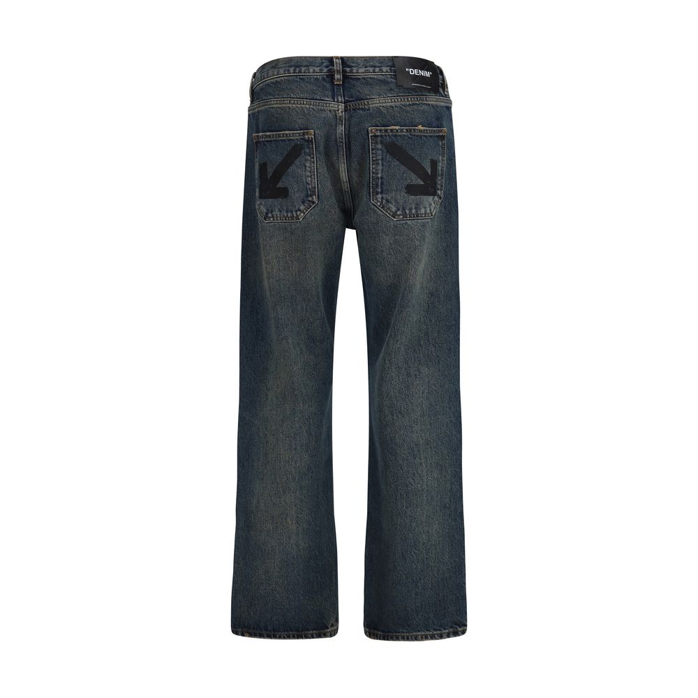 Blue Cotton Straight-Leg Jeans