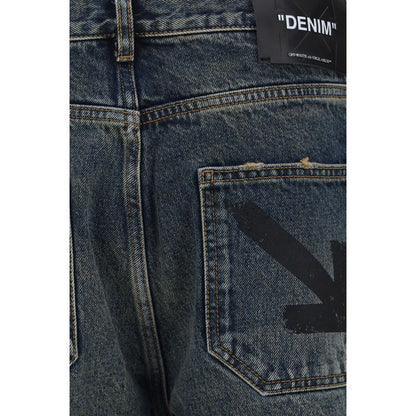 Blue Cotton Straight-Leg Jeans