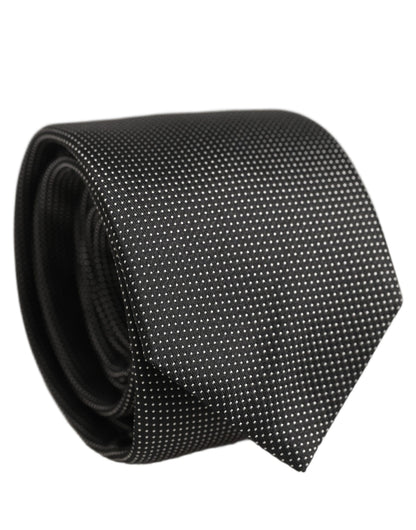Black Silk Micro Polka Dot Adjustable Tied Necktie Tie