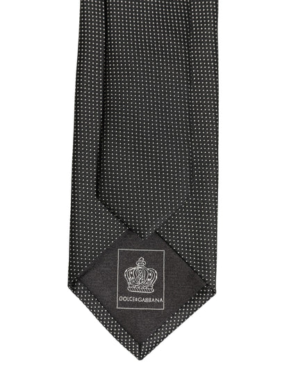 Black Silk Micro Polka Dot Adjustable Tied Necktie Tie