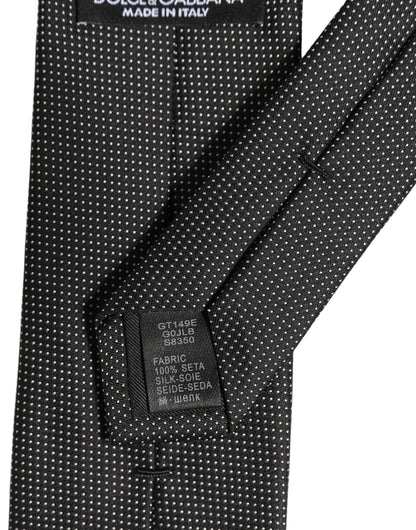 Black Silk Micro Polka Dot Adjustable Tied Necktie Tie