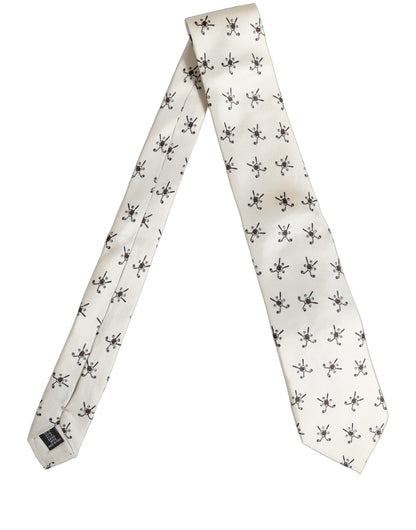 Off White Printed Silk Adjustable Necktie Accessory  Tie