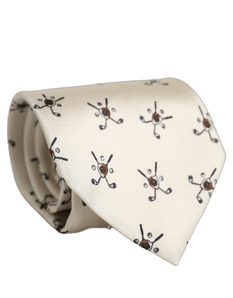 Off White Printed Silk Adjustable Necktie Accessory  Tie