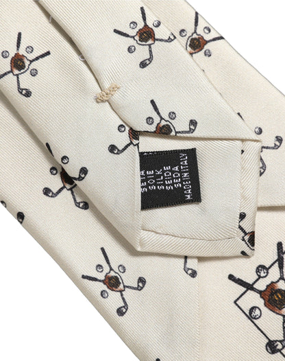 Off White Printed Silk Adjustable Necktie Accessory  Tie