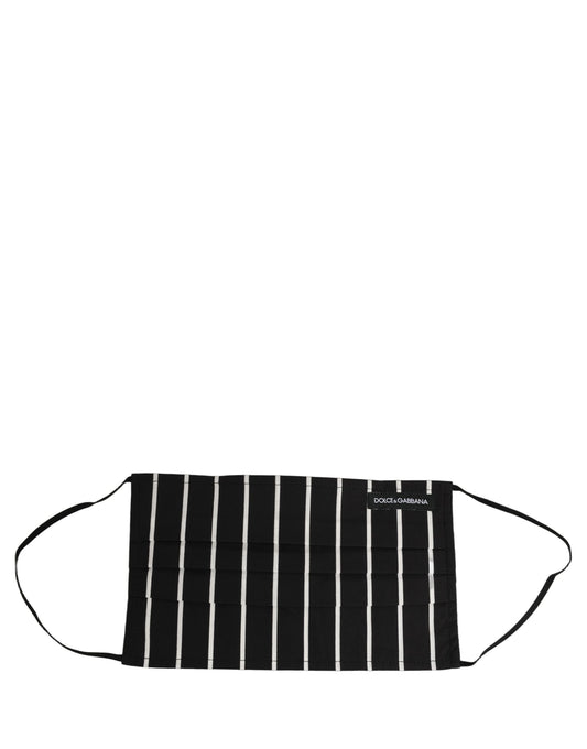 Black White Pinstripe Pleated Elastic Ear Strap Face Mask