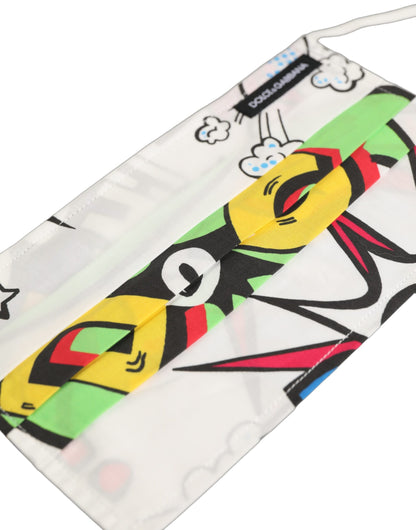 White Comic Print Pleated Elastic Ear Strap Face Mask