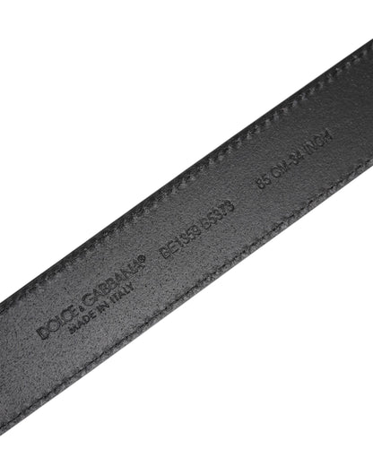 Black Grained Leather Gold Metal Buckle Belt