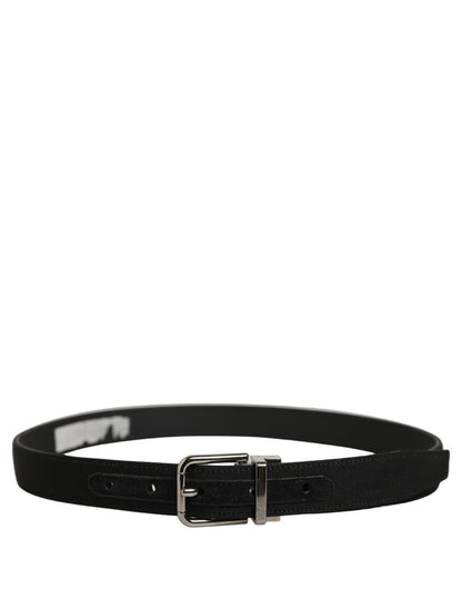Black Classic Leather Silver Tone Buckle Belt