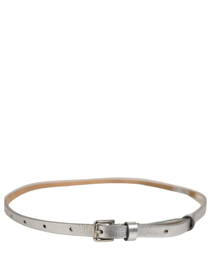 Metallic Silver Leather Square Buckle Belt