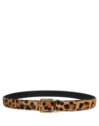 Brown Leopard Calf Hair Gold Tone Buckle Belt