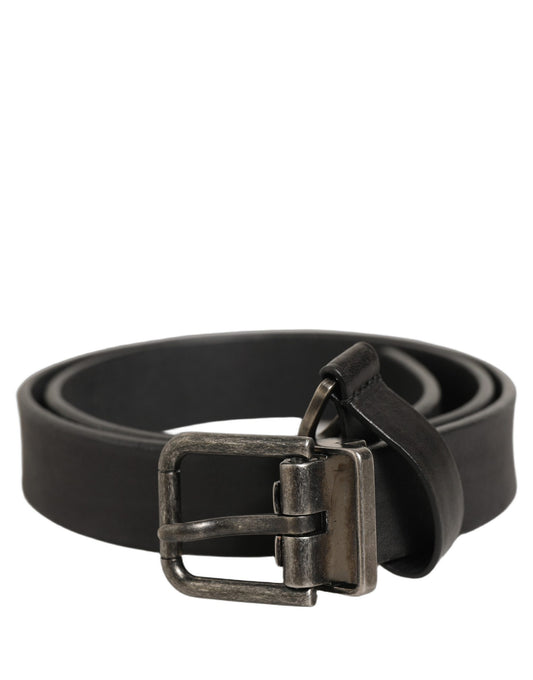 Black Leather Antique Finish Buckle Belt
