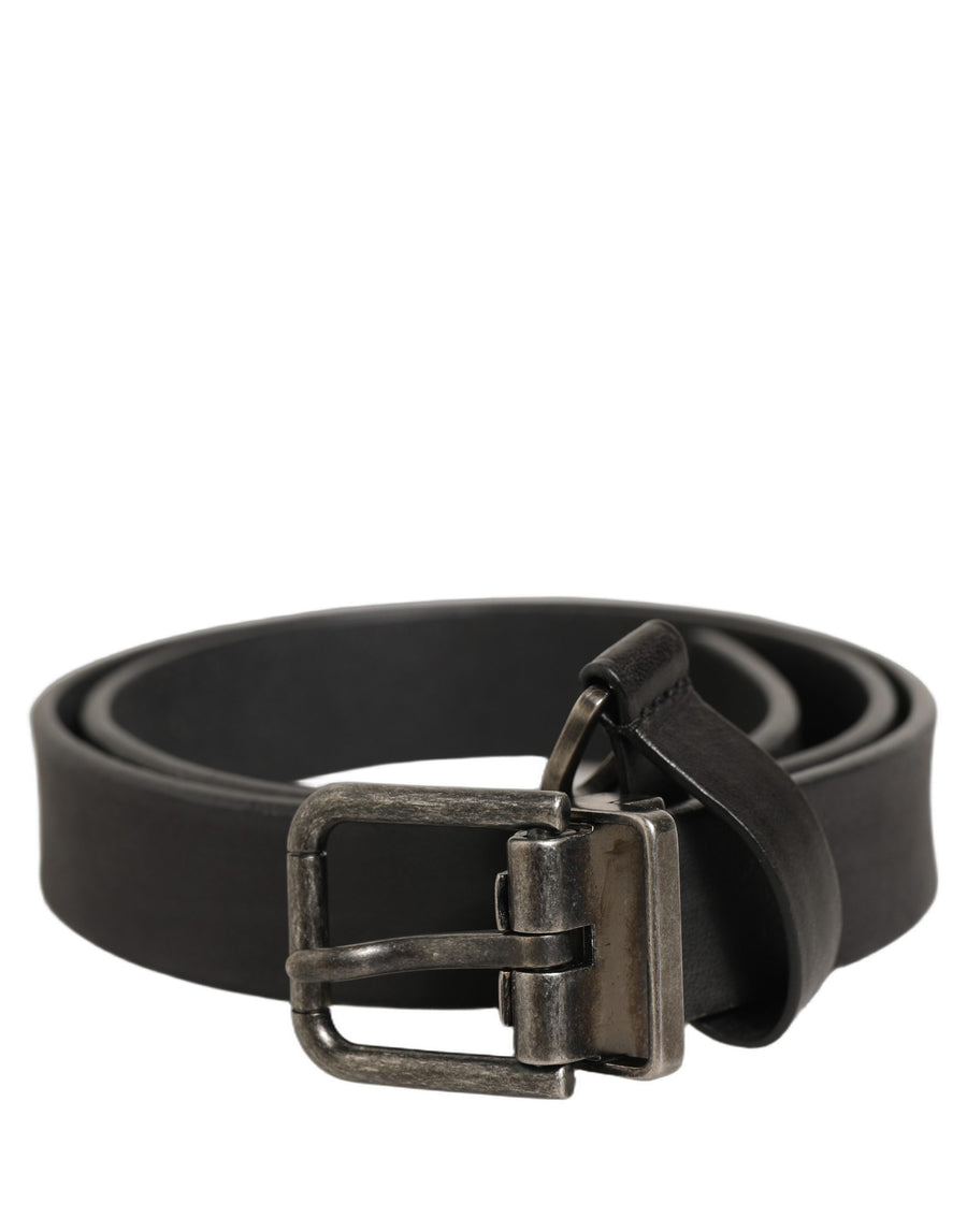 Black Leather Antique Finish Buckle Belt
