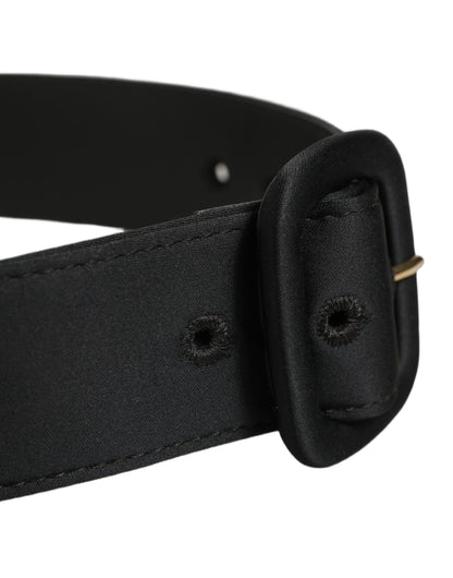 Black Wide Fabric Oval Buckle Cintura Belt