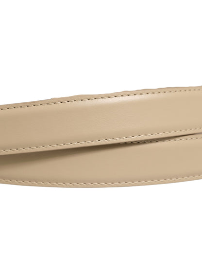 Beige Leather Double Wrap Gold Buckle Belt