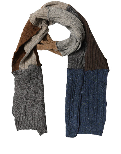 Multicolor Patchwork Wool Knit Shawl Scarf