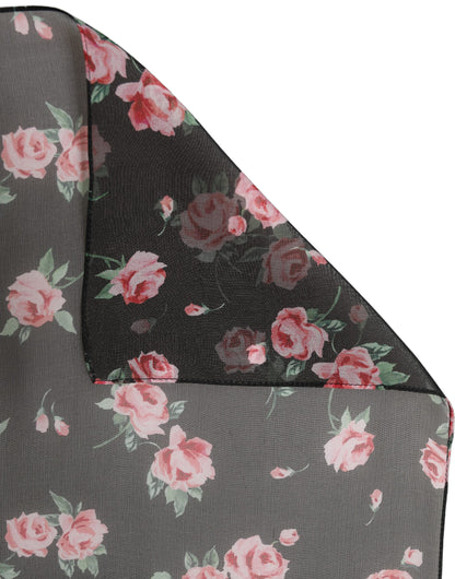Black Silk Floral Chiffon Long Stole Scarf
