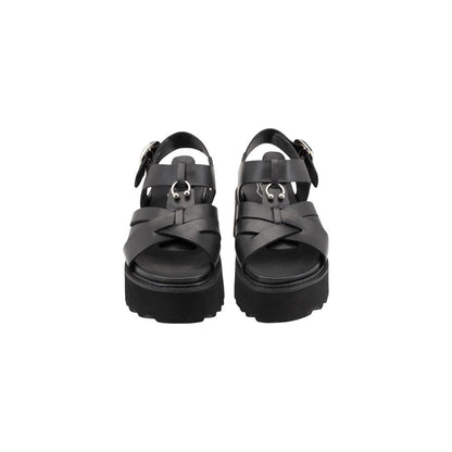 Black Leather Platform Sandals