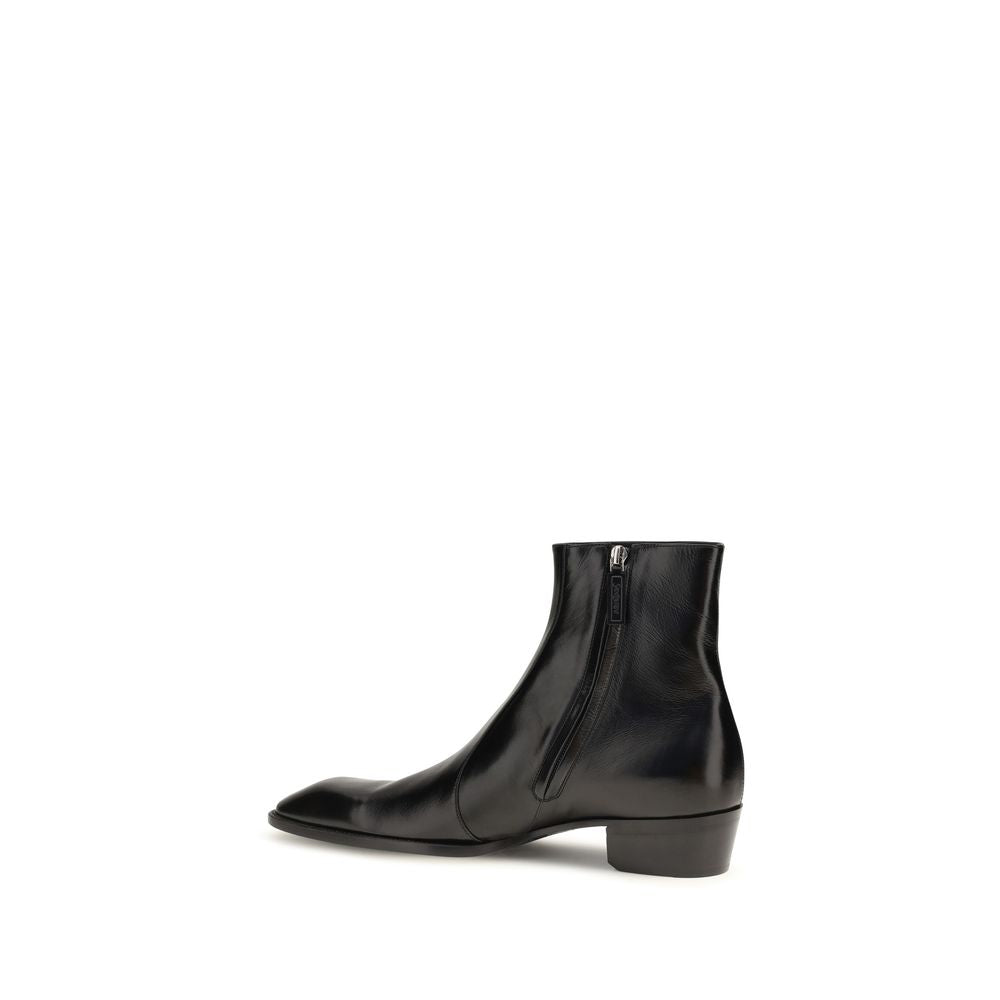 Black Calf Leather Bos Taurus Ankle Boots