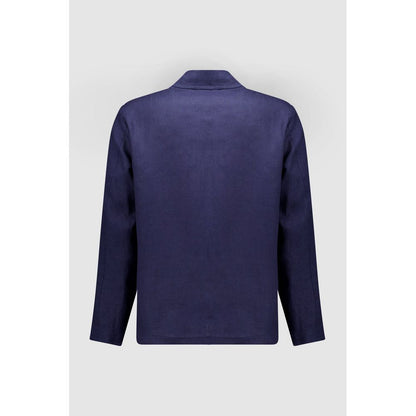 Navy Blue Linen Full-Length Jacket