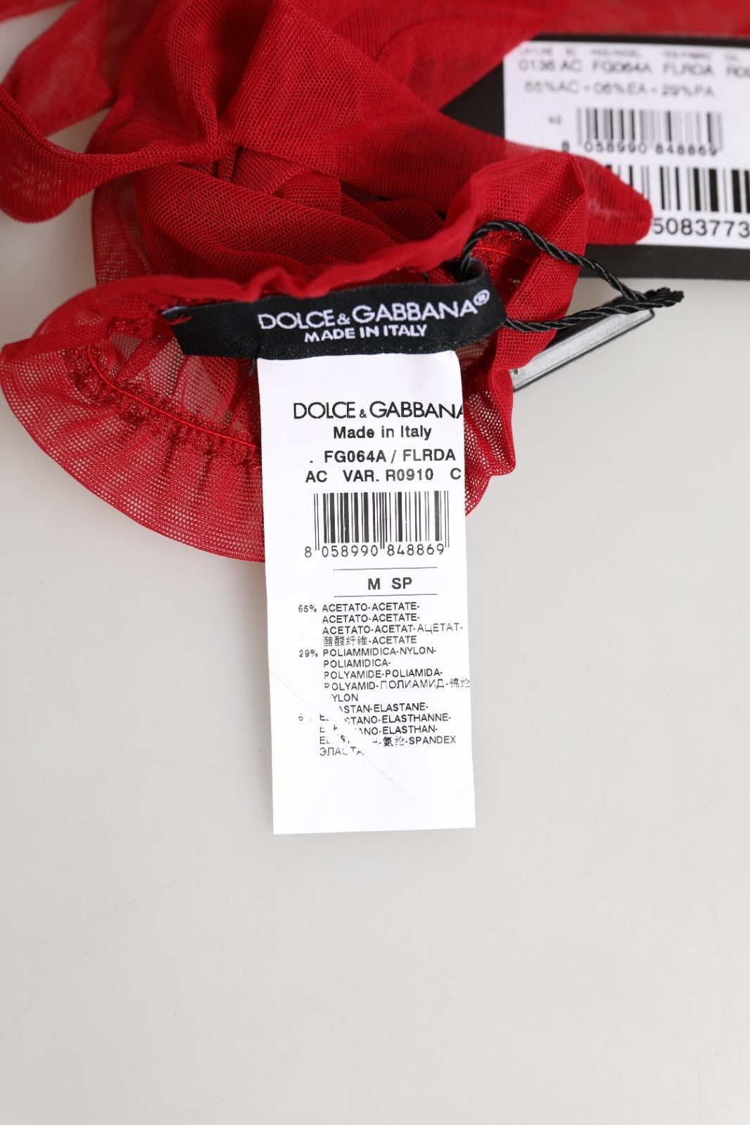 Red Acetate Sheer Elbow Length Mitten Gloves