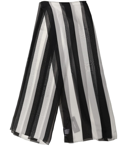 Black White Stripe Silk Shawl Stole Scarf
