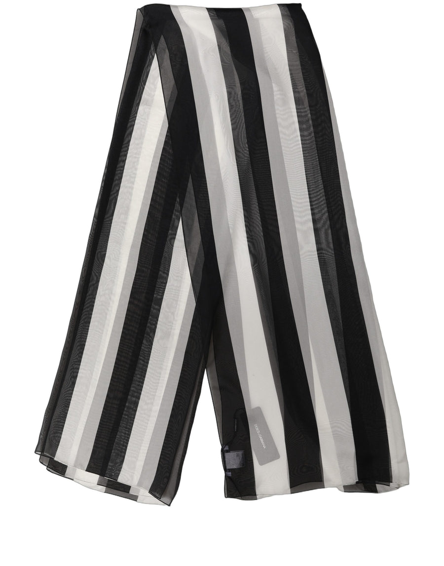 Black White Stripe Silk Shawl Stole Scarf