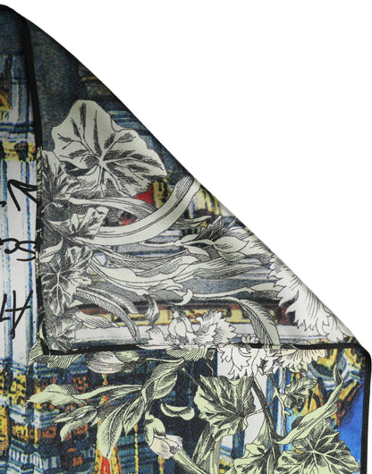 Multicolor Printed Silk Square Foulard Scarf