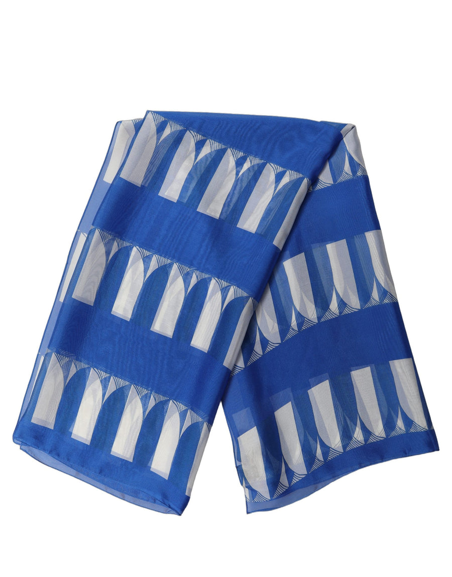 Blue White Patterned Square Foulard Scarf