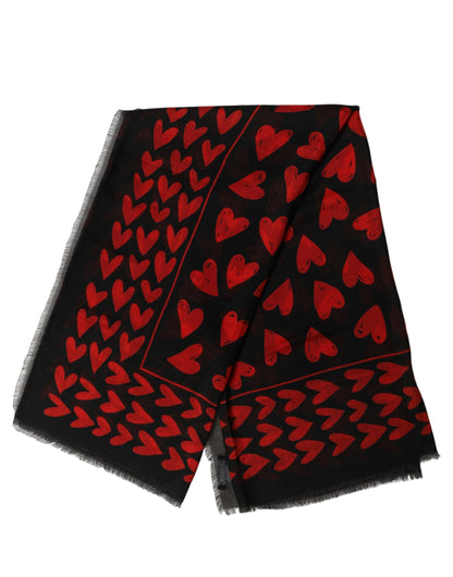 Black Red Cashmere Hearts Print Stole Scarf