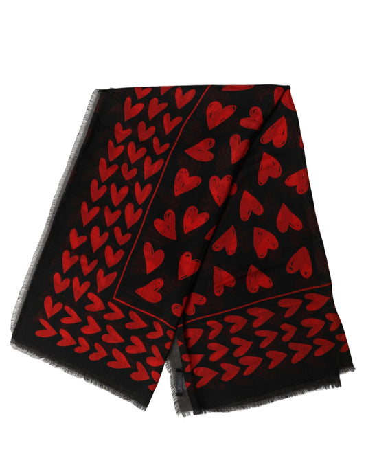Black Red Cashmere Hearts Print Stole Scarf