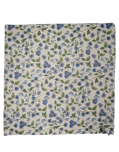 White Blue Floral Square Foulard Scarf