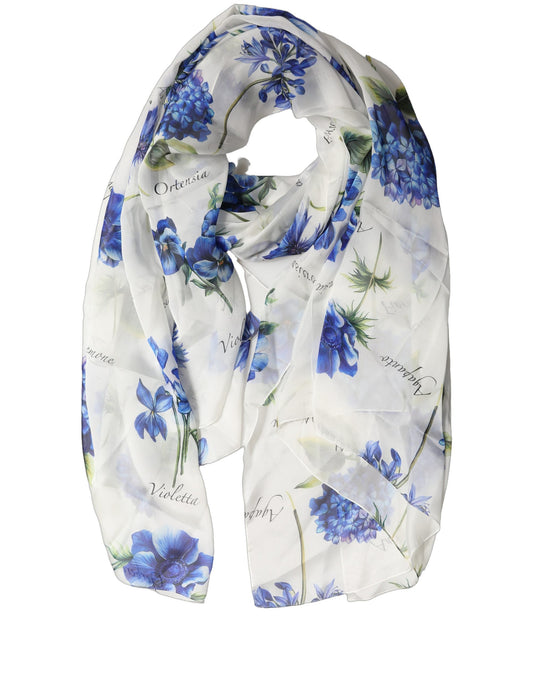 White Silk Floral Chiffon Long Stole Scarf