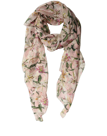 Pink Silk Floral Chiffon Long Stole Scarf