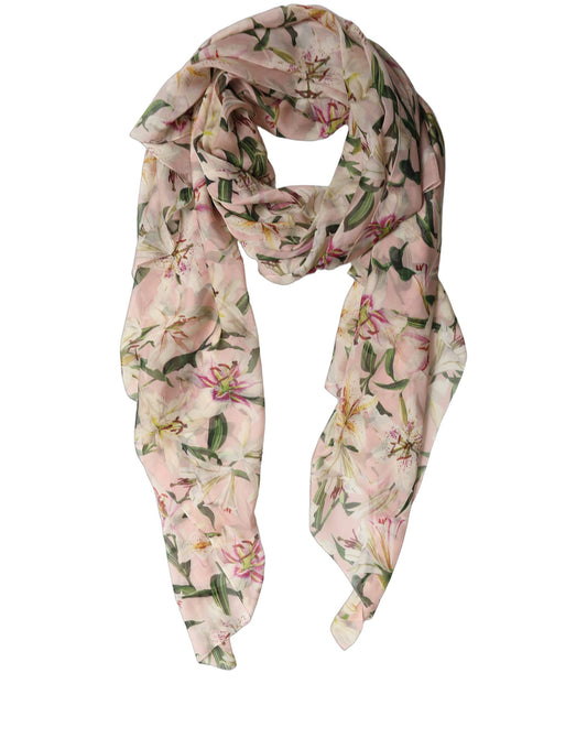 Pink Silk Floral Chiffon Long Stole Scarf