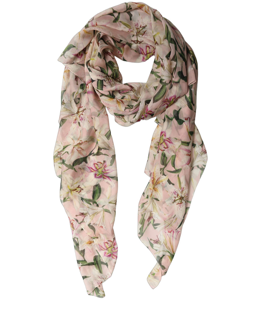 Pink Silk Floral Chiffon Long Stole Scarf