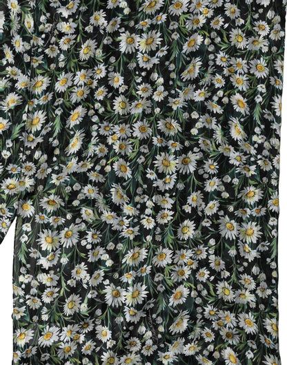 Black Silk Daisy Chiffon Long Stole Scarf