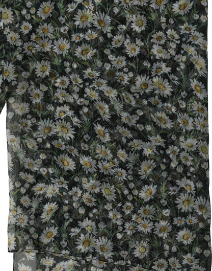 Black Silk Daisy Chiffon Long Stole Scarf