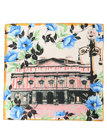 Multicolor Printed Silk Square Foulard Scarf