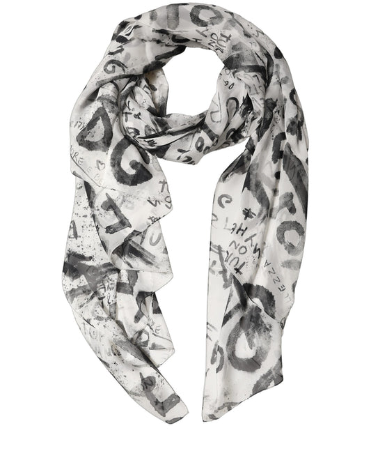 White Graffiti Logo Silk Shawl Stole Scarf