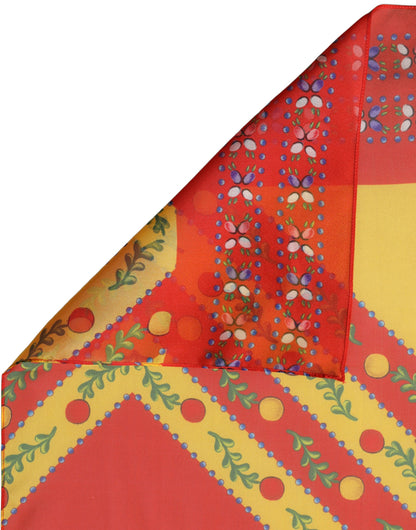 Multicolor Silk Geometric Square Foulard Scarf