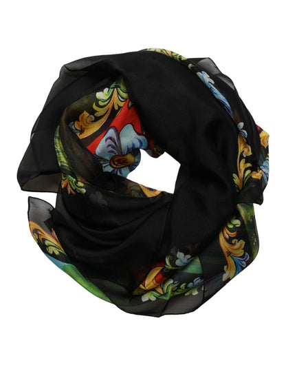 Dark Gray Silk Scenery Print Foulard Scarf